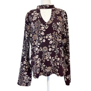 Altar’d State Purple Blouse, Floral Long Sleeve Plum Button Keyhole Top, Large